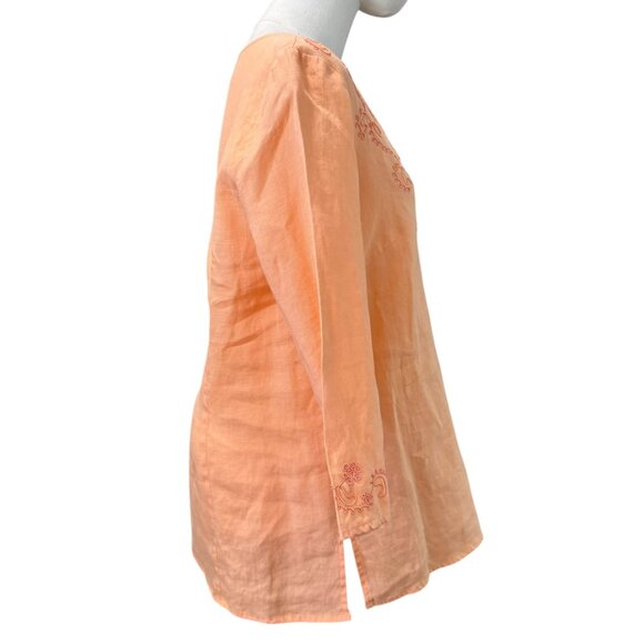 Edward Irish Linen Tunic Top Women’s SZ:M Peach Embroidered Boho 3/4 Sleeve - Picture 4 of 8